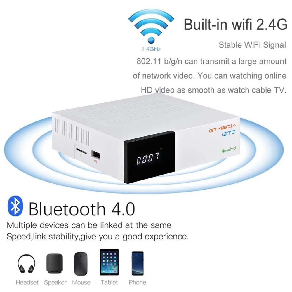 ТВ-приставка 4K UHD GTMEDIA GTC Android 6 0 с 2 Гб + 16 Rom поддерживает стандартное DVB-T встроенный