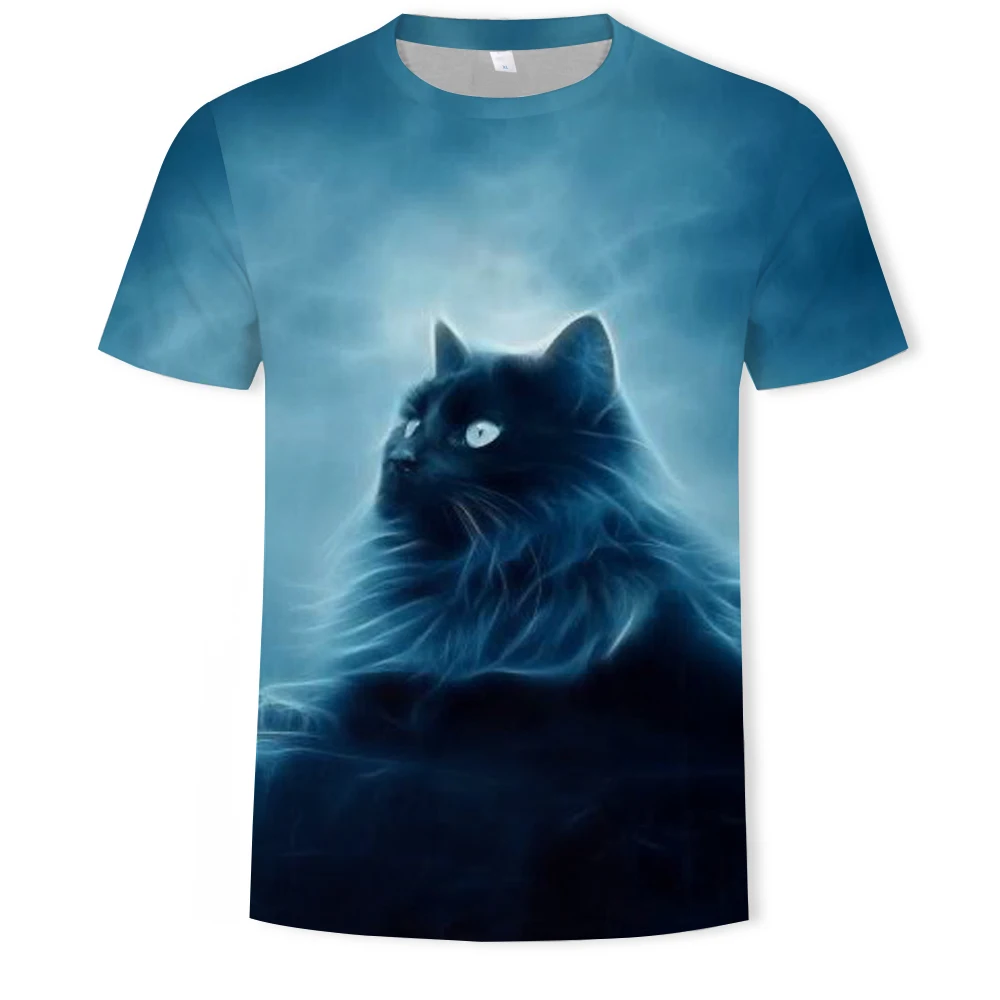 

Cat 3D Printing Fashion T-shirt Men and Women Couples Cute Cat Street Clothing Loose and Comfortable Fabric O-neck Men's T-shirt