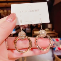 2021 fashion vintage geometric alloy hoop crystal earrings for women multilayer circle metal drop earrings jewelry accessories