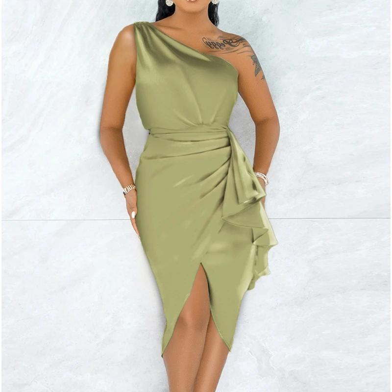 

Платье Wepbel на шнуровке с асимметричным подолом, пикантное вечернее платье, женское желтое атласное официальное платье на одно плечо, облегающее однотонное платье с высокой талией