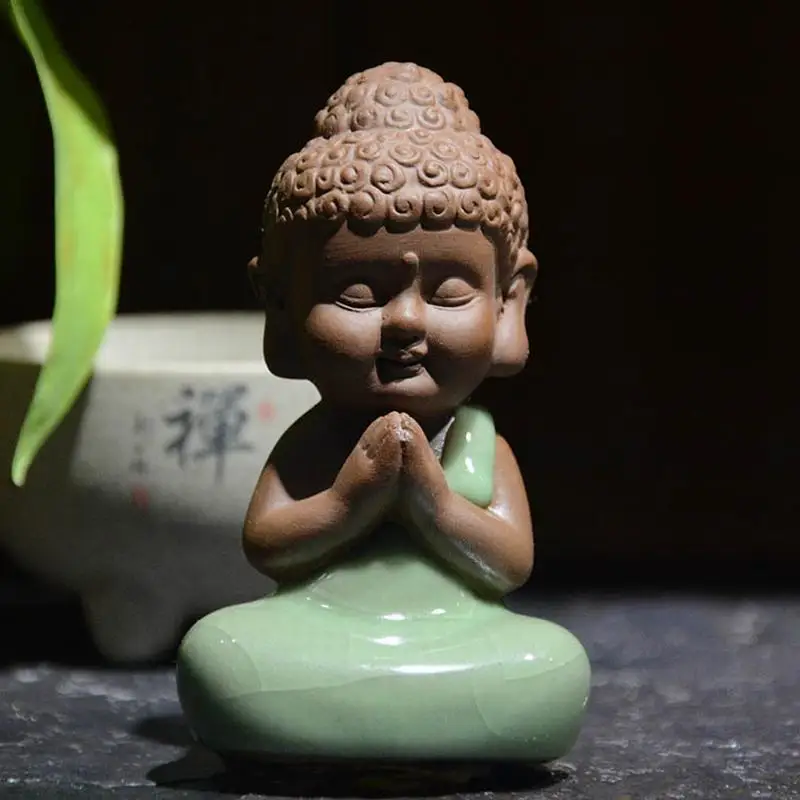 wwBuddha Statue Monk Figurine Tathagata India Yoga Mandala Tea Pet Purple Ceramic Crafts Decorative Ceramic Ornaments
