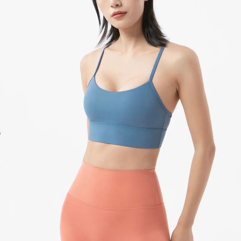 

2021 New Arrival Women Yoga Bra High Elastic Solid Color Sling Vest Stretchy Padded Shock Proof Breathable Fitness Sports Bra