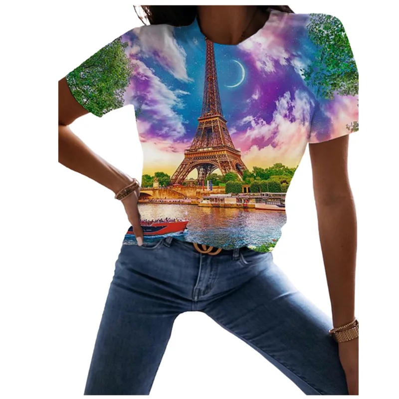 

Женская футболка с коротким рукавом, круглым вырезом и 3D-принтом