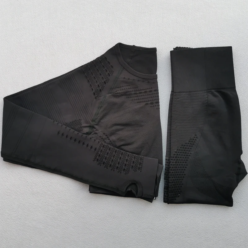 Women Gym Yoga Set Seamless Workout Clothing Sport Clothes High Waist Leggings Long Sleeve Fitness Crop Top 2 Piece Sports Suits | Спорт и