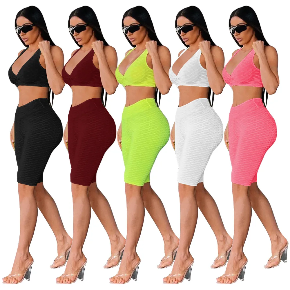 

Casual Women Tracksuit Biker Suit Deep V-neck Skinny Has Stretch Fitness Summer Clothes For Women Outfit Solid Color
