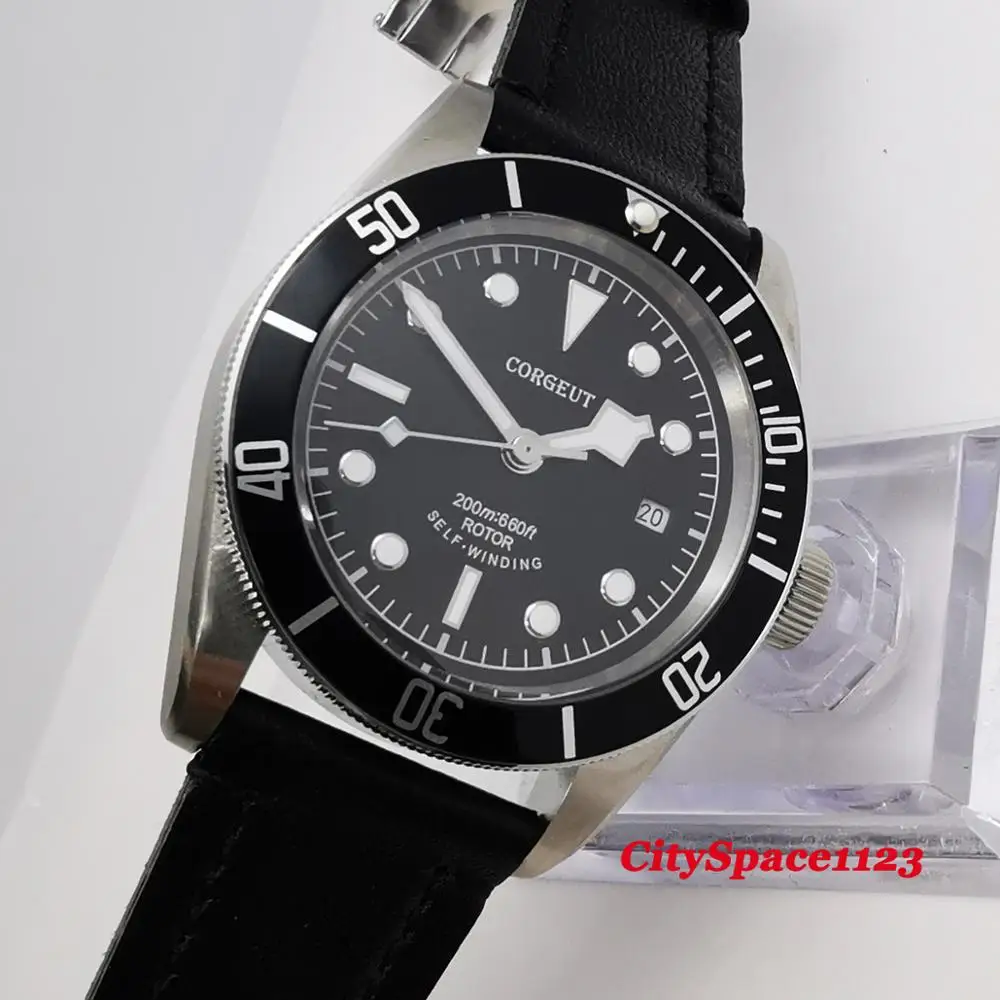 Мужские Водонепроницаемые механические часы с сапфировым стеклом и черным