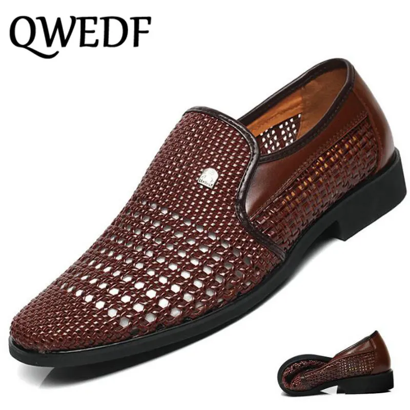 Летние сандалии QWEDF дышащая обувь для папы мужчин среднего возраста кожаные с