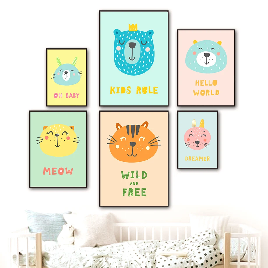 Мультфильм Медведь Кот кролик растущие цитаты плакаты на скандинавскую тему и