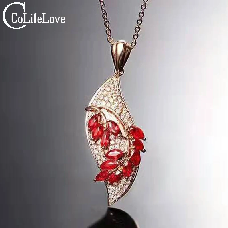 Мода 925 Серебряный Рубин ожерелье кулон с драгоценным камнем 12 шт. 2 карата