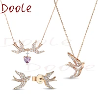 swa 2021 new fashion jewelry swallow heart shaped rose gold necklace set shiny and charming jewelry best gift for the wife