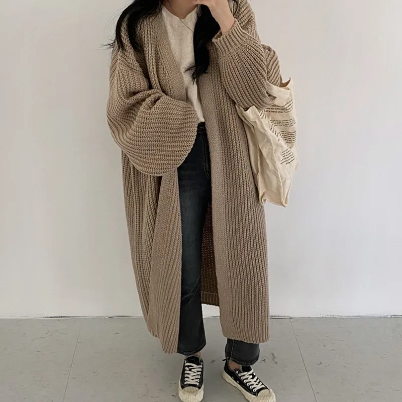 

Women Loose Casual Long Cardigans New Arrival 2021 Autumn Simple Style V-neck All-match Female Long Sleeve Knitted Sweaters W612
