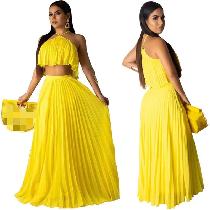 Сексуальный комплект из двух предметов Клубные наряды желтый короткий топ