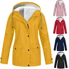 Женское зимнее теплое пальто, однотонная плюшевая утепленная куртка, зимний дождевик с капюшоном для походов, ветрозащитное зимнее пальто, 2021