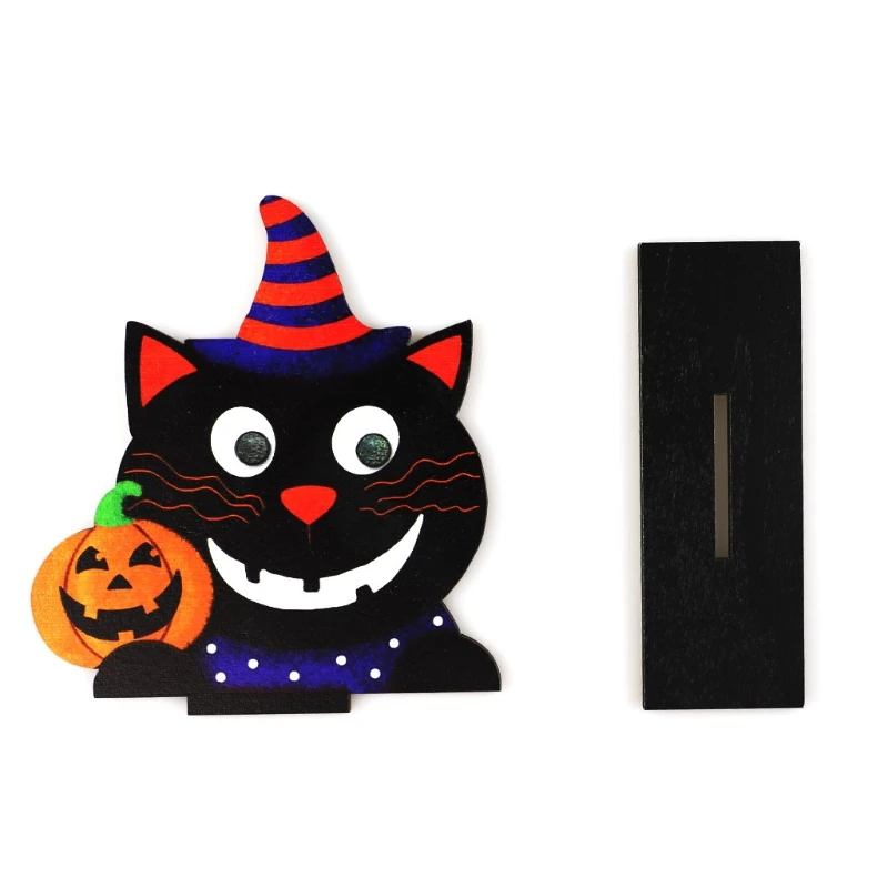 Деревянные настольные украшения в виде тыквы и черной кошки на Хэллоуин