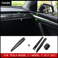 tesla carbon fiber abs interior accessories for model 3 y 2021 dashboard cover door trim center console protective patch sticker