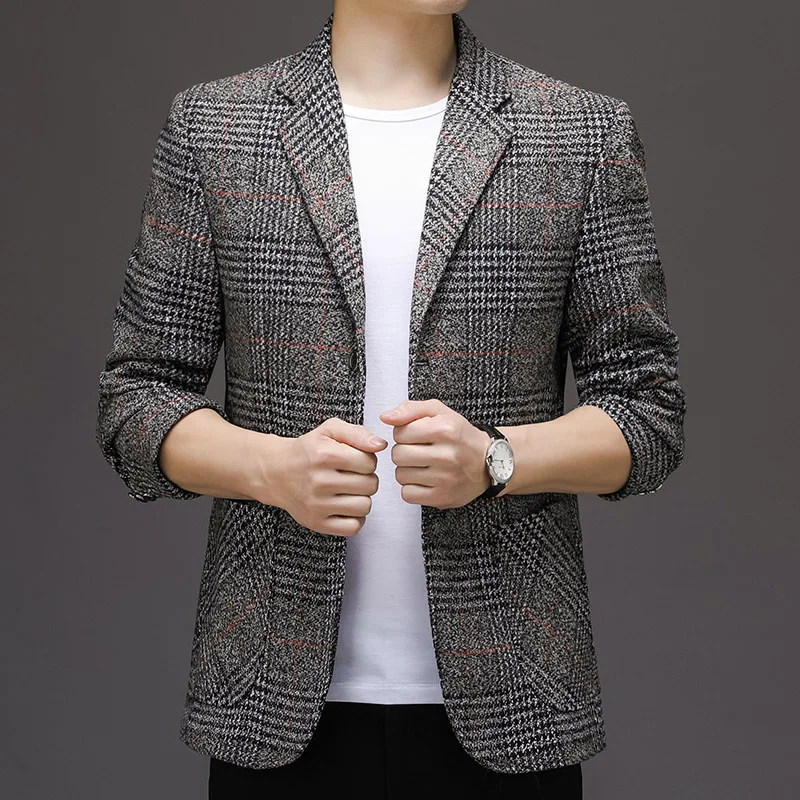 

Пиджак в клетку, мужской, деловой, приталенный, с двумя пуговицами