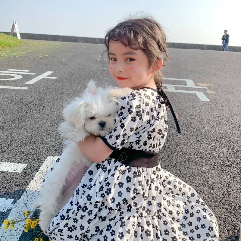 

Новое поступление, летнее платье принцессы для девочек, хлопковое модное милое платье с коротким рукавом и цветочным принтом для девочек, м...