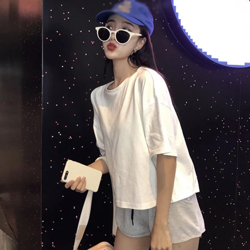 

Women Loose Tee Shirt Round Neck Short Sleeve Backless Design Short Style Short Sleeve Top T-Shirt Female Crop Top Female Tee