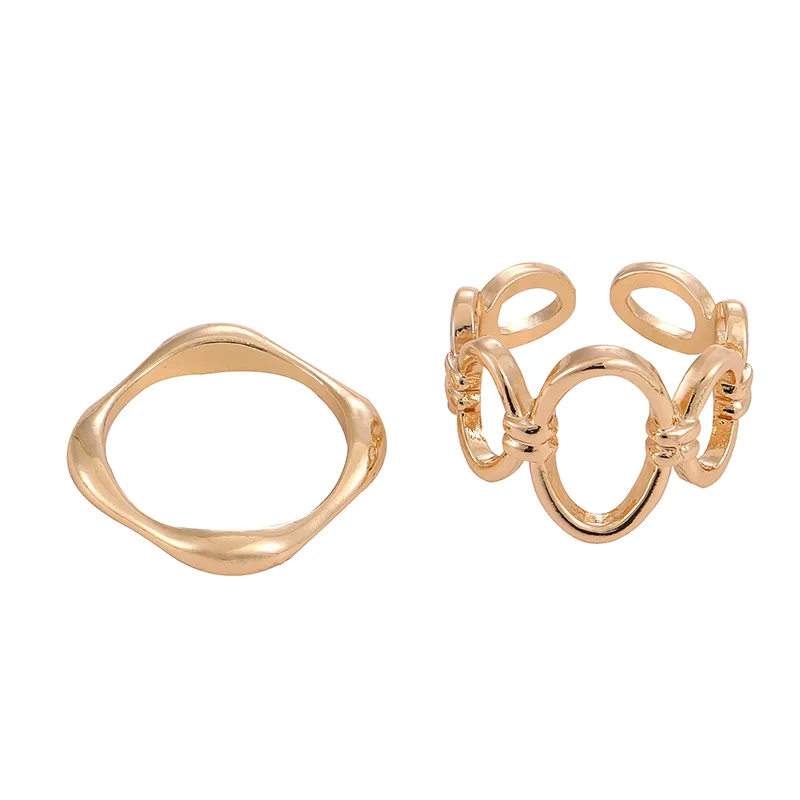 

2 Pieces/set Gold Silver Finger Rings Jewelry Women Simple Design Elegant Geometric Chain Ring Ladies New Party Jewelry