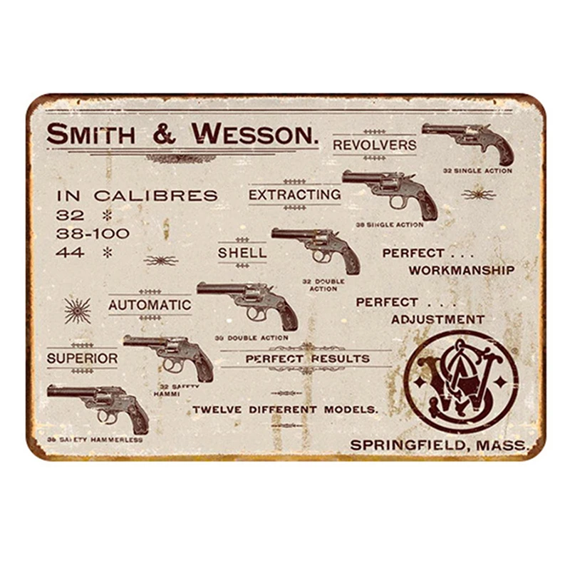 

Pistol,automatic Rifle And Bullet.All Kinds Of Guns Tin Signs Vintage Metal Plate Wall Decoration For Home Bar Cafe Garage Pub