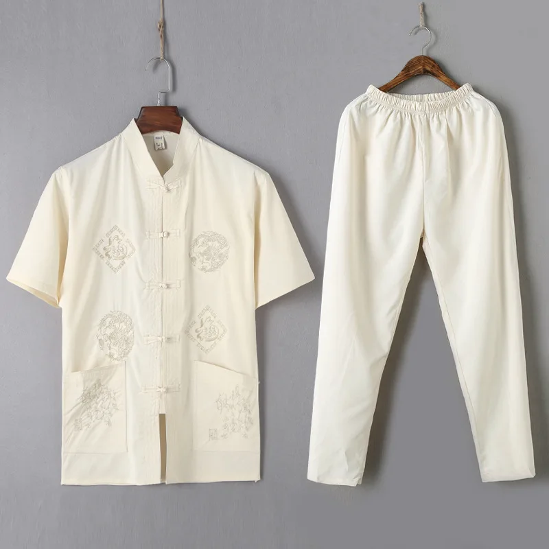 Color10 Мужские китайские традиционные костюмы комплект из 2 предметов рубашки+ брюки дышащий хлопок дракон вышивка для мужчин год Кунг фу Тан костюм - Цвет: Color10