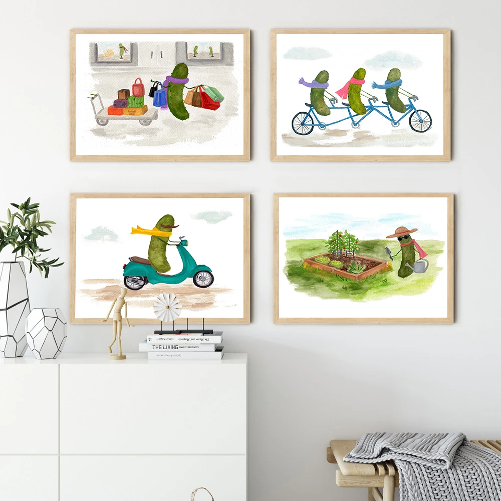 

Modern Kitchen Decor Funny Korean Foods Posters Whimsical Pickles Cartoon Canvas Painting Retro Bar Home Wall Art Print Pictures