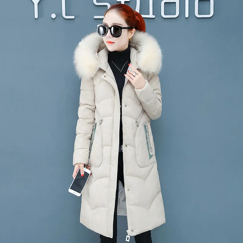 Женское пуховое пальто с капюшоном и буквенным принтом новинка 2019 Корейская