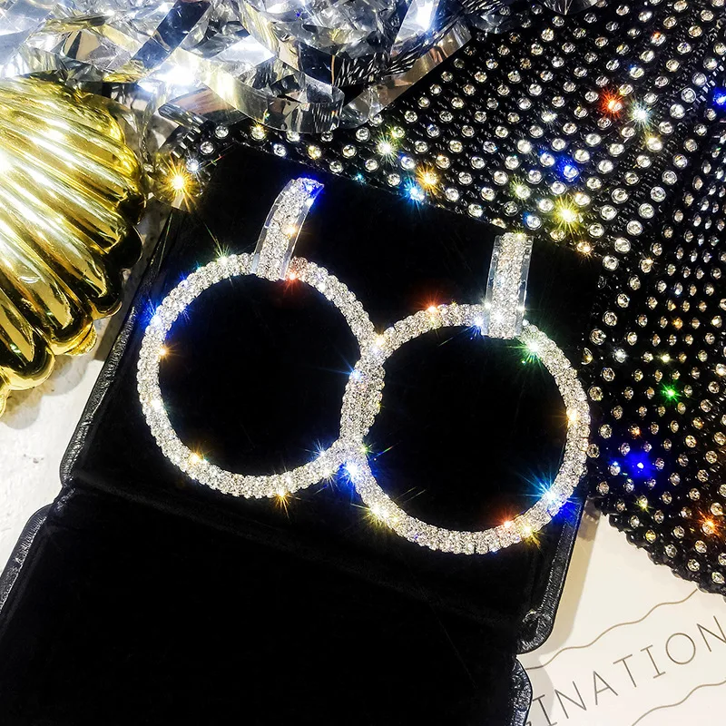 Модные Длинные круглые серьги с кристаллами женские большие Макси массивные