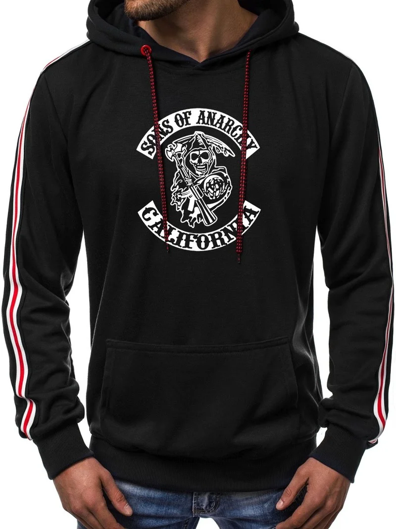 

Толстовка мужская с принтом черепа, Свитшот из хлопка, однотонный цвет, весна-осень