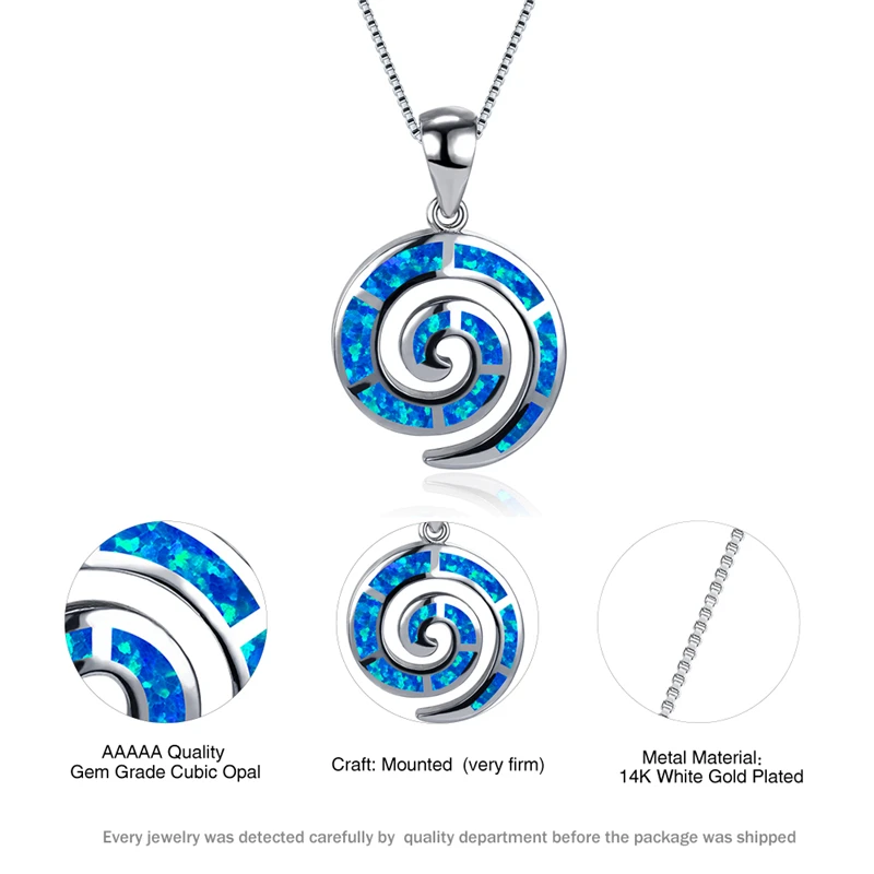 

Boho Female Blue White Opal Chain Necklace Charm Silver Color Chain Necklace Dainty Geometric Long Pendant Necklaces For Women