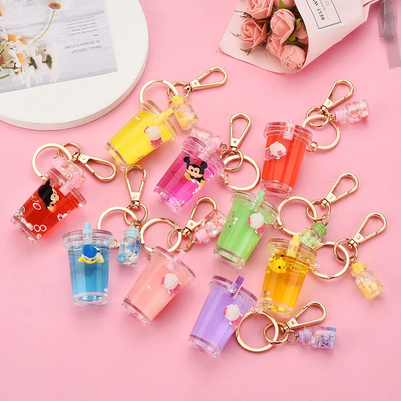 

Cute Disney Minnie Mickey Keychain Creative Milk Bottle Keychain Cartoon Donald Duck Key Chain Girls Toys Pendant Key Chian Gift