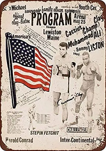

Metal Sign 8" x 12" Aluminum Sign 1965 Muhammad Ali vs. Sonny Liston Iron Poster Painting Tin Sign Vintage Wall Decor for Cafe