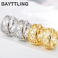 bayttling silver color new hollow flower hoop earrings for women fashion wedding engagement jewelry