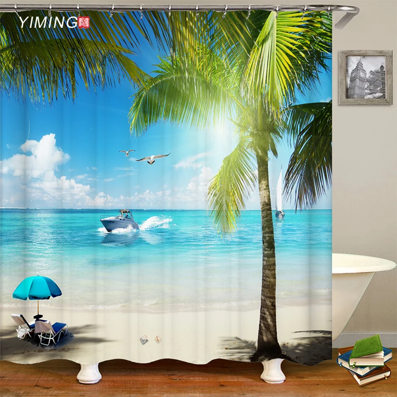 Ванная комната 3D занавеска для душа приморский пляж с волнистым принтом