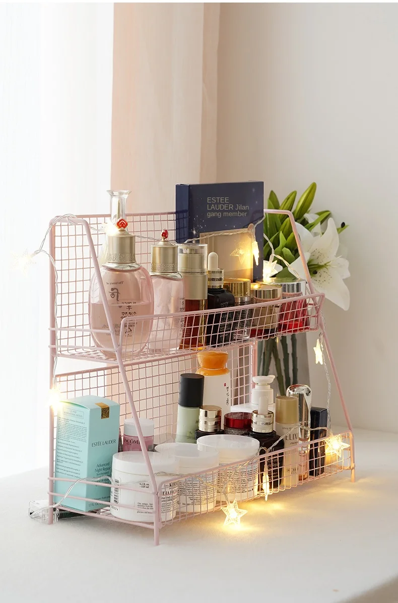 

Wrought Iron Cosmetics Shelf Bedroom Kitchen Storage Rack Dormitory Desktop Organizing Items Stable Durable Bathroom Organizer