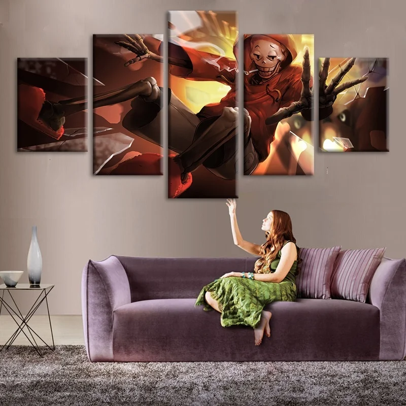 Home Poster HD Pictures Prints Canvas 5 Piece Modular Undertale Game Skeleton Smoking Living Room Decorative Painting Framed | Дом и сад
