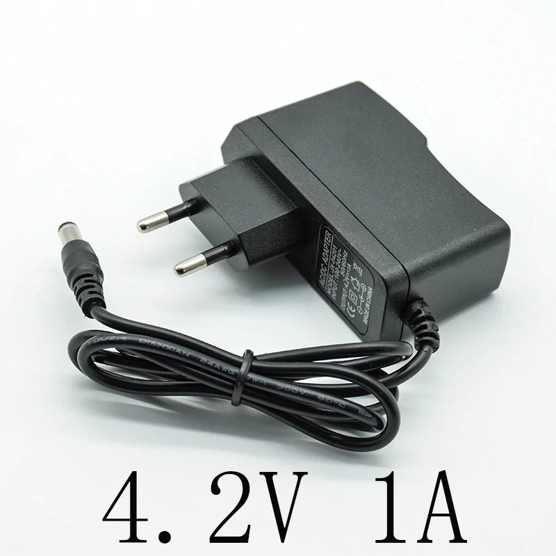 4.2V 1A Адаптер-преобразователь постоянного тока 8,4 в/12,6 в 1 а/1000 мА, зарядное устройство, штепсельная вилка европейского стандарта 5,5 мм* 2,5 мм(2,1 мм), переменный ток в постоянный ток для литиевой батареи 18650 - Цвет: 4.2V 1A