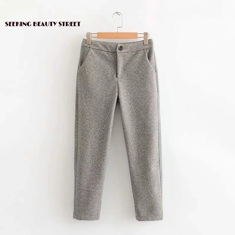 2019 зимние женские утепленные шерстяные штаны с заниженной талией леггинсы