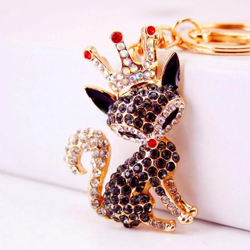 Новая мода Корона лиса брелок для женщин Сумка Подвески Полный Стразы с