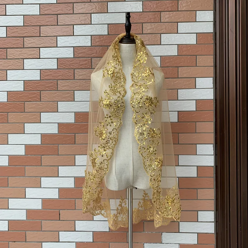 

Новое поступление, недорогая свадебная фата золотистого цвета с блестящими кружевными краями и расческой, свадебная фата с золотой апплика...