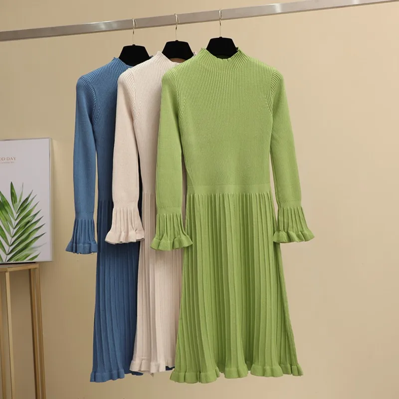 GIGOGOU водолазка вязаный женский свитер платье Осень зима каскадные с рюшами