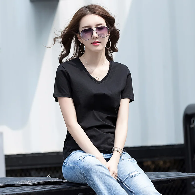 

Straight 80 thread mercerized cotton fashion slim fitting T-shirt women's short sleeve cotton high end versatile base shirt 8888