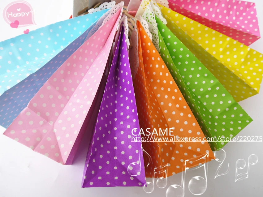 Стоьте вверх Красочные горошек 50 шт крафт бумаги ремесло подарочные сумки