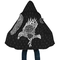 viking style raven tattoo cloak 3d all over printed hoodie cloak men women winter fleece wind breaker warm cloak