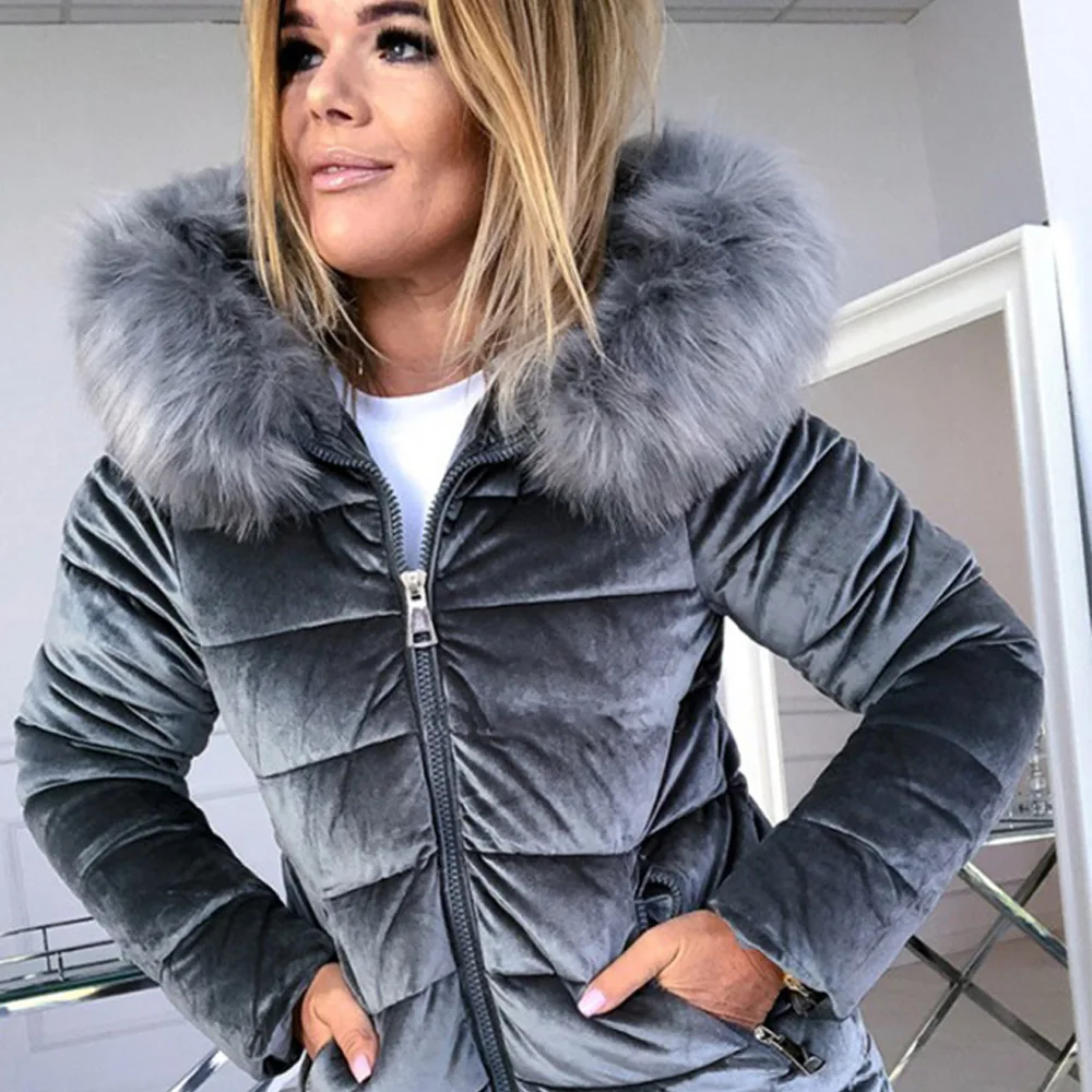 Women's Winter Velvet Jacket Plus Size Coat Cotton Casual Jacket Hooded Thick Warm Parka Fashion Basic Snow Jacket