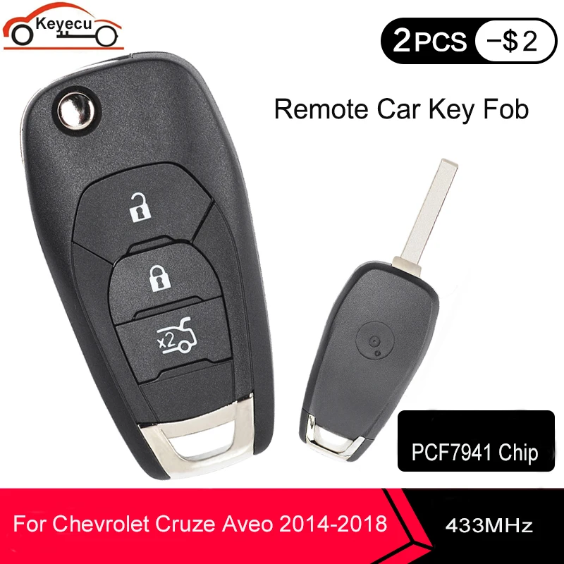 KEYECU 2 шт./лот 433 МГц PCF7941 чип дистанционный автомобильный брелок 3 кнопки HU100 лезвие