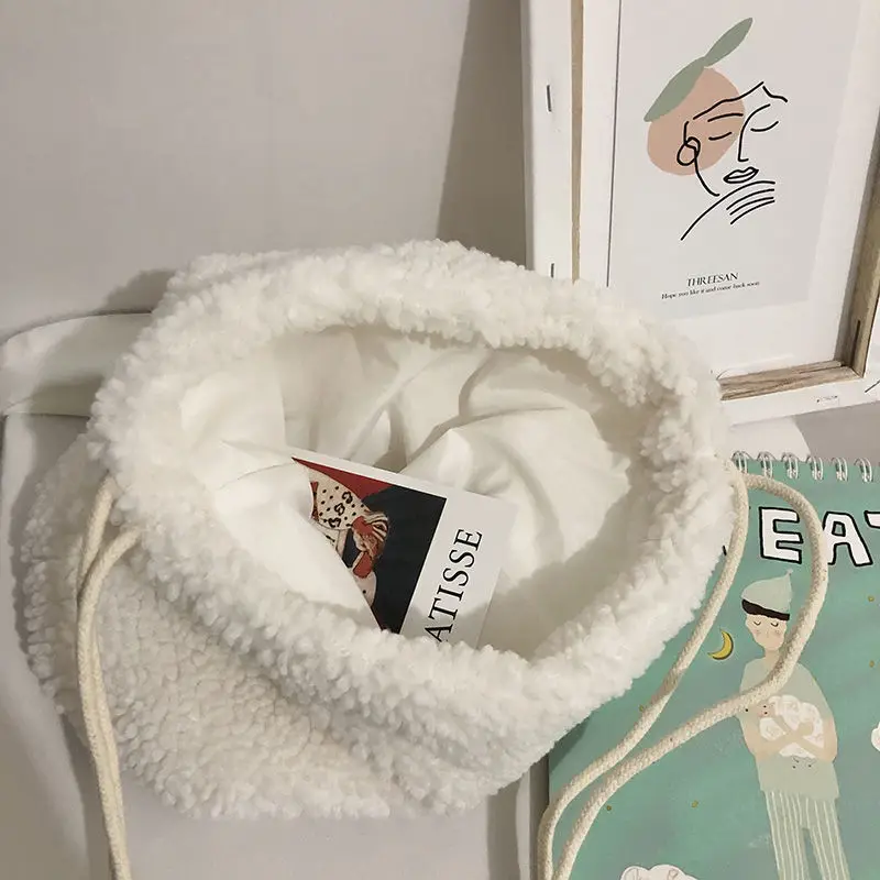 

Plush Drawstring Bags Women Lovely Simple Harajuku All-match Pouch Toiletry Storage Pocket Fashion Casual Chic Student Small Bag