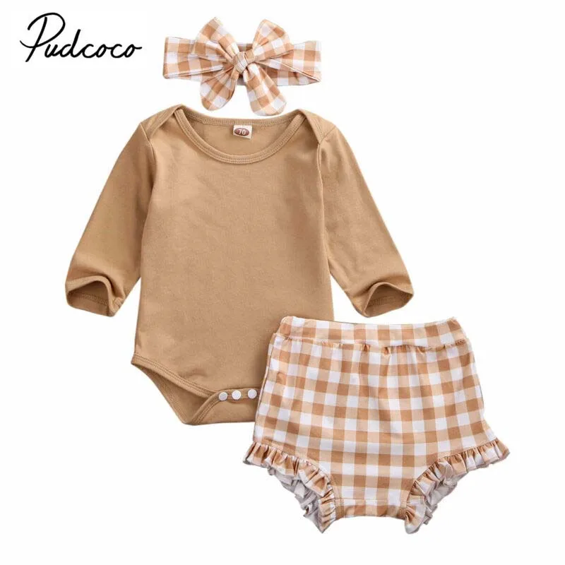 3 шт. Детский комбинезон с длинным рукавом и шорты в клетку|Комплекты одежды| |