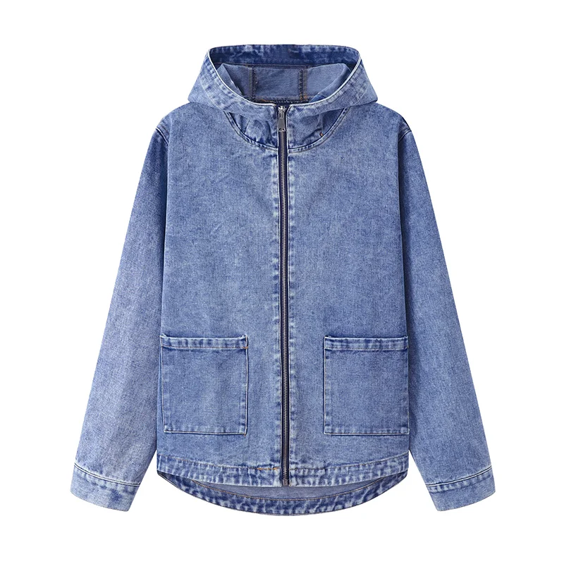 

Hooded Blue Jeans Jacket Women Autumn Spring Korean Fashion Denim Jacket Female Long Sleeve Casual Coat Plus Size Outwear Fall