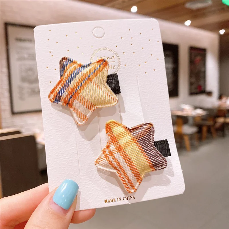 JM форма ЗВЕЗДА шпилька для волос корейская ткань клетчатая девушка челка Детские
